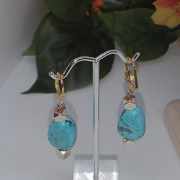 Necklace Turquoise Chunky Bead Necklace and Earrings Set" - Picture 3 of 8